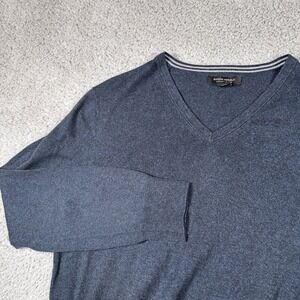 Banana Republic Mens Silk Cotton Cashmere V-Neck Sweater Navy Blue Large Luxury
